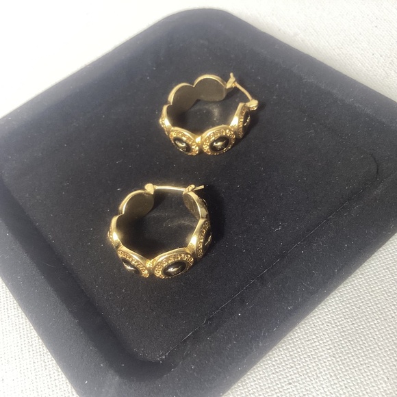 Versace Black and Gold Hoop Earrings - Picture 2 of 4